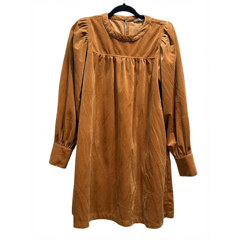 Easel Los Angeles Brown Velvet‎ Babydoll Mini Dress Long Puff Sleeve Small